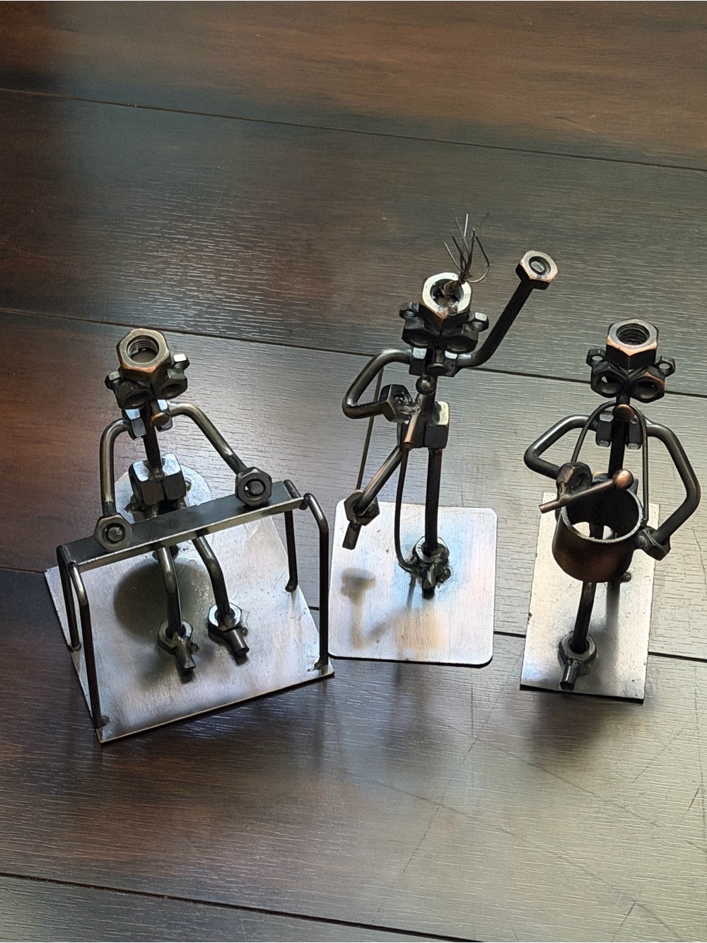 Artisan Black Metal Musician Figurine Set - 3-Piece Decorative Accents